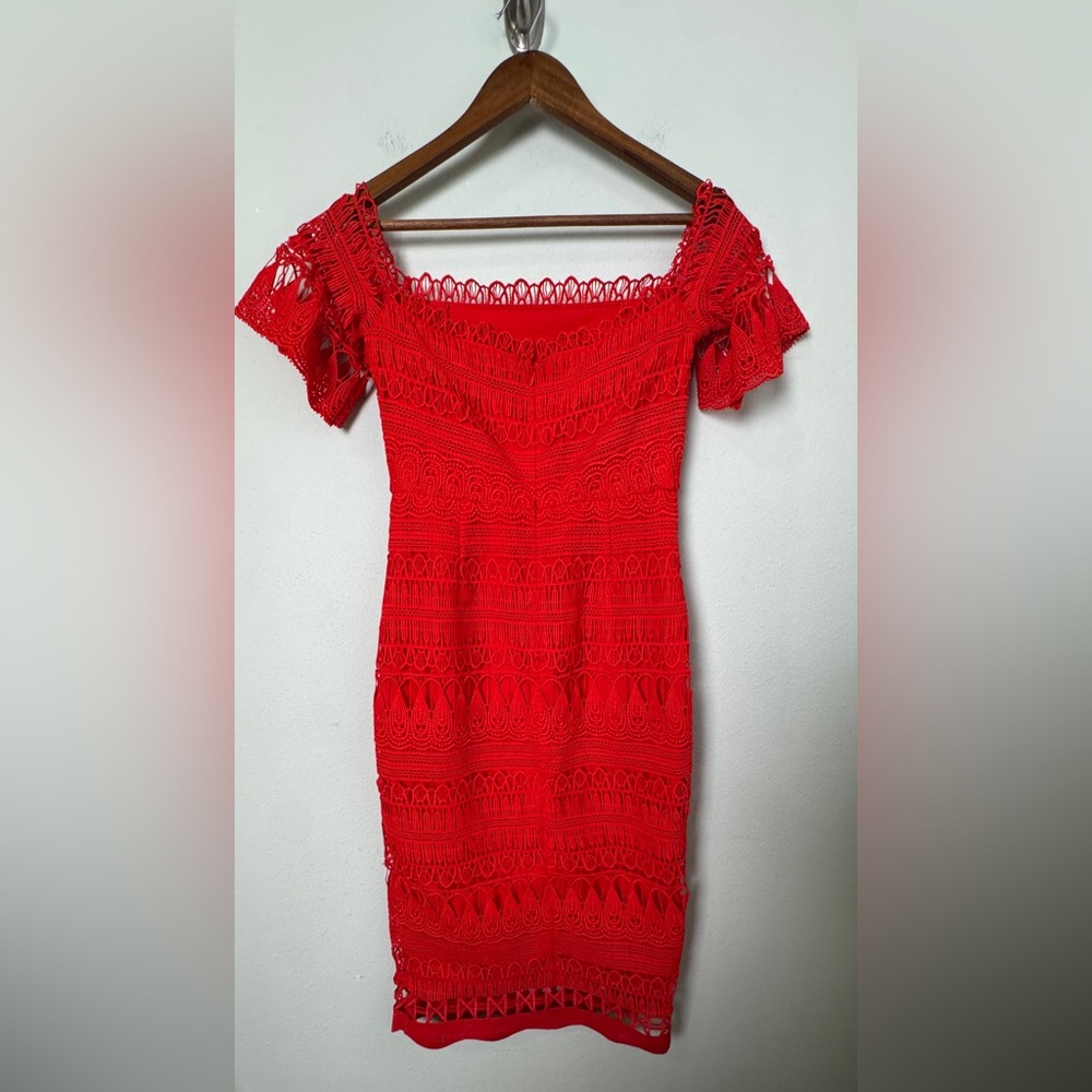 Saylor x Free People Mariah Lace Crotchet Midi Dress Red‎ Size Small - Picture 5 of 11